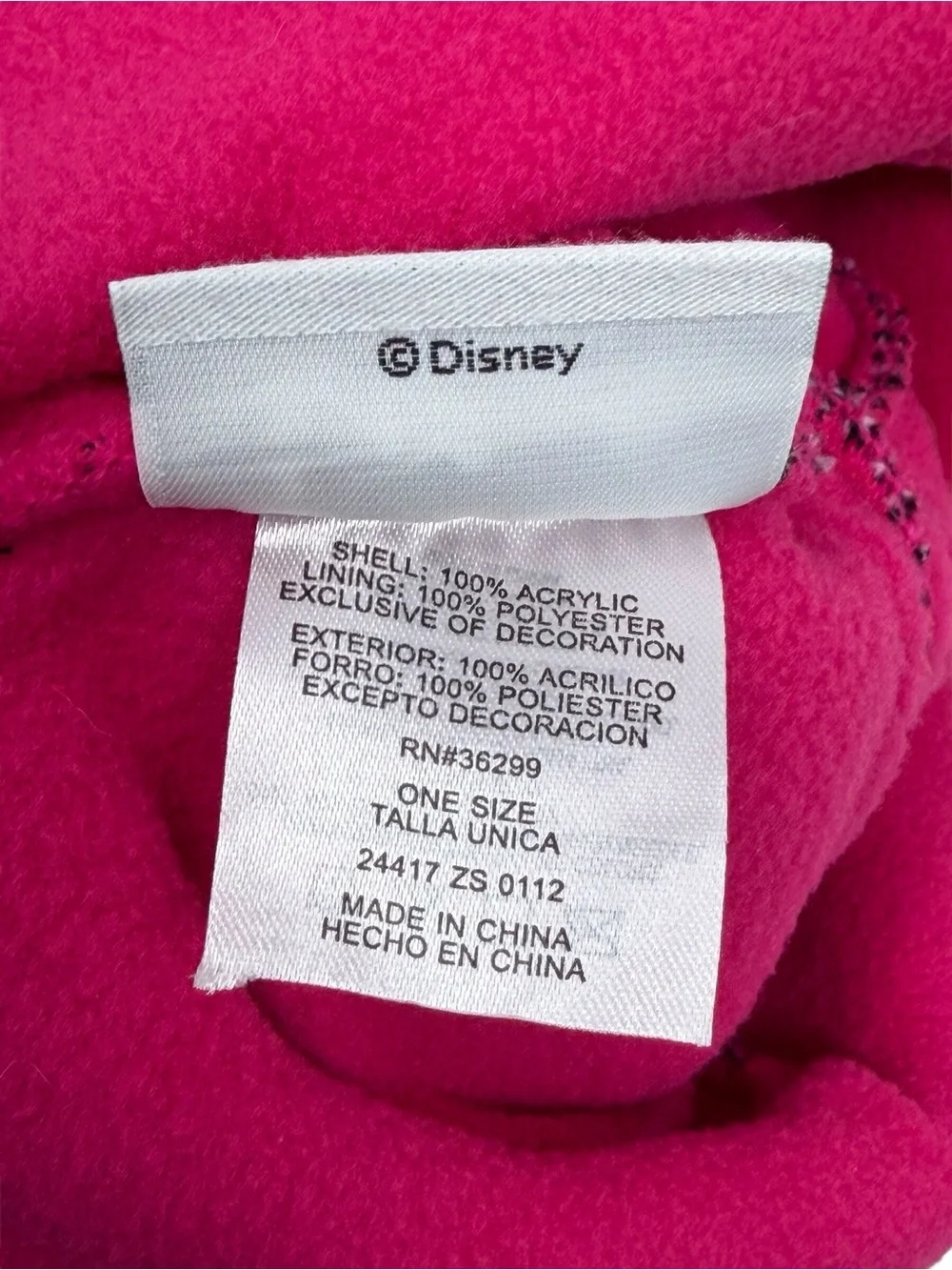 Disney Parks Black & Pink Dangling Pom Pom Beanie W/ear Flaps EUC
